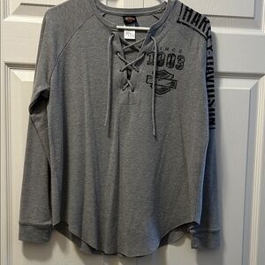 Harley-Davidson Gray Lace-Up Long Sleeve Shirt